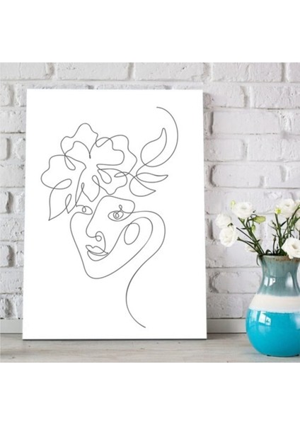 Karakalem Soyut Yüz Portre Tasarımlı Kanvas Tablo- 1 35 cm x 25 cm