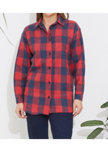 Lacivert Kırmızı Oduncu Ekose Gömlek