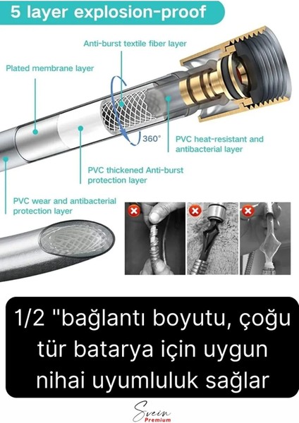 Siyah Dayanıklı Esnek Kırılmaz Çatlamaz Patlamaz Sızdırmaz Pvc Banyo Duş Musluk Hortumu 1,5 Metre