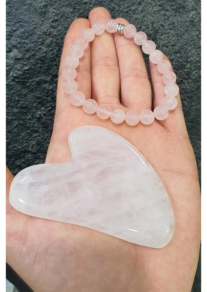 Pembe Kuvars Doğal Taş Kalpli Gua Sha Masaj Aleti (Aşk ve Mutluluk)