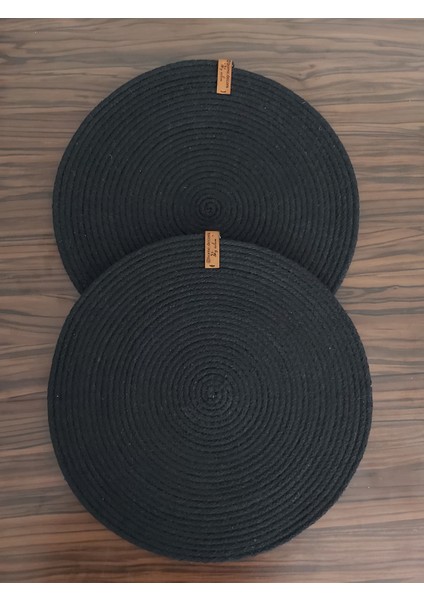 2 Kişilik Amerikan Servis Supla Takımı Siyah Renk Hediyelik Sofra Mutfak Hasır Sepet Sunum 33X33 cm