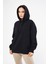 Kadın Oversize Basic Kapüşonlu Sweatshirt Siyah - Fruno 3