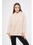 Kadın Oversize Basic Kapüşonlu Sweatshirt Bej - Fruno 1