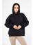 Kadın Oversize Basic Kapüşonlu Sweatshirt Siyah - Fruno 5