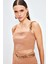 Gold Zincir Askılı Crop Bluz - Camel 1