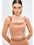 Gold Zincir Askılı Crop Bluz - Camel 2