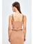 Gold Zincir Askılı Crop Bluz - Camel 4