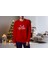 Erkek Kırmızı Oversize Kalın İçi Polarlı Geyik ve Merry Chrıstmas Temalı Sweatshirt 2