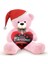 Yeni Yıla Özel : Elinde Baskılı Kalbi ve Noel Şapkalı 90 cm Papyonlu Peluş Ayıcık - Yeni Yıl Temalı 1