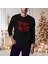 Erkek Siyah Oversize Kalın İçi Polarlı Kırmızı Happy New Year Yazılı Sweatshirt 1