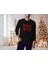 Erkek Siyah Oversize Kalın İçi Polarlı Kırmızı Happy New Year Yazılı Sweatshirt 2