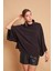 Degaje Yaka Balıkçı Yarasa Model Rahat Kesim Oversize Triko Bluz-Siyah 4