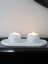 Geometrik Tealight Beton Mumluk, Oval Tabaklı Dekoratif Hediyelik Set Ham Beyaz 1