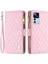 Xiaomi Için Telefon Kılıfı 12T 5g/redmi K50 Ultra 5G/12T Pro 5g Şok Geçirmez Stand Baskılı Rhombus Desen Fermuar Cep Deri Deri Kapak Pembe (Yurt Dışından) 1