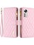 Xiaomi Için 12 Lite 5g Baskılı Rhombus Desen Fermuar Cep Tasarım Kapağı Iyi Korumalı Anti-Drop Mat Pu Deri Telefon Kılıfı Stand Cüzdan-Pembe (Yurt Dışından) 1