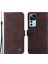 Xiaomi 12T 5g/redmi K50 Ultra 5G/12T Pro 5g Ağaç Desen Metal Düğmesi Telefon Kapak Çizgileri Baskılı Cilt Doku Deri Deri Cüzdan Stand Kılıfı Kayış-Brown (Yurt Dışından) 1