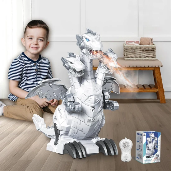Mofy Baby 3 Başlı Işıklı Sesli Hareketli Buhar Efektli 2.4ghz Uzaktan Kumandalı Dinozor Robot