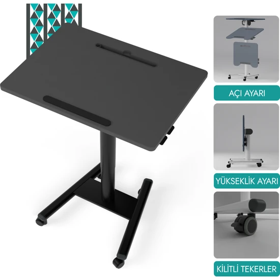 Edusa D-Flex Mobil Çalışma Masası | Yükseklik ve Açı Ayarlı Masa | Yükseklik Ayarlı Masa | Laptop Masası | Mobil Masa | Ergonomik Çalışma Masas