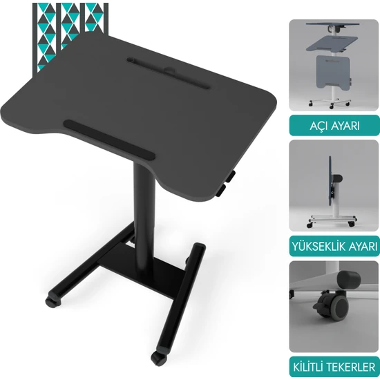 Edusa D-Flex Mobil Çalışma Masası | Yükseklik ve Açı Ayarlı Masa | Yükseklik Ayarlı Masa | Laptop Masası | Mobil Masa | Ergonomik Çalışma Masas