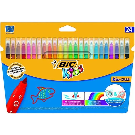 Bic Kids Kids Couleur (Ultra Yıkanabilir) Keçeli Boya Kalemi 24 Renk