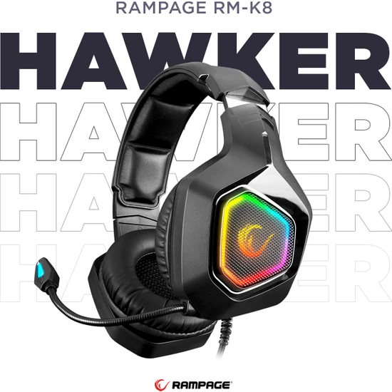 Rampage Rm-K8 Hawker Siyah USB 7.1 Version Rgb Ledli Gaming Oyuncu Mikrofonlu Kulaklık