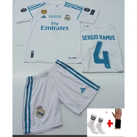 Yenteks Sergio Ramos Beyaz 2018 Real Madrid Iç Saha Çocuk Forması 4'lü Set