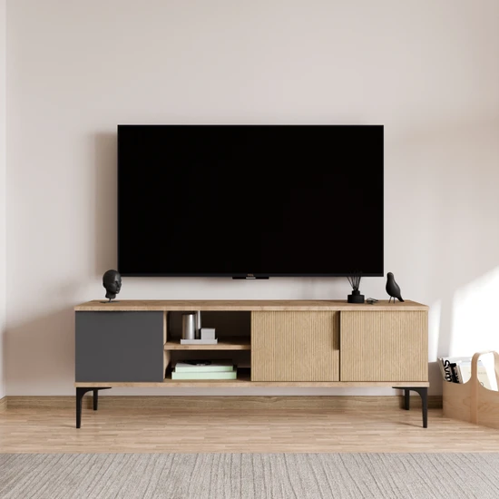 Alonex Tarz Sepet-Antrasit, 150 cm Tv Ünitesi , Tv Sehpası ,raflı Tv Ünitesi Konsol