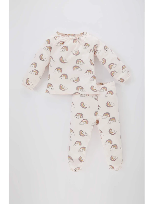DeFacto Kız Bebek Gökkuşağı Baskılı Uzun Kollu Pijama Takımı B7746A524SP