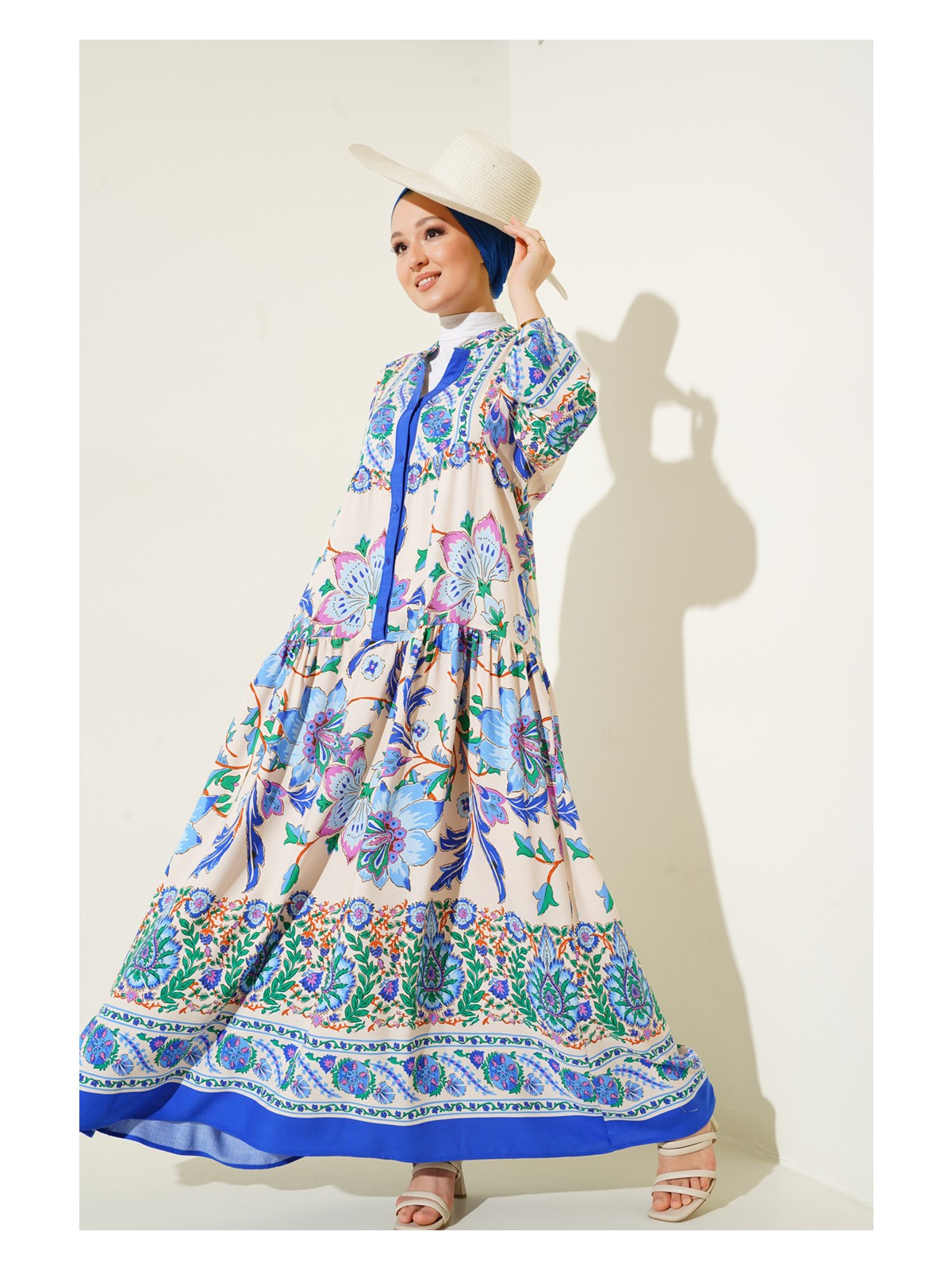 Bigdart 2423 Otantik Desenli Elbise - Y.lacivert