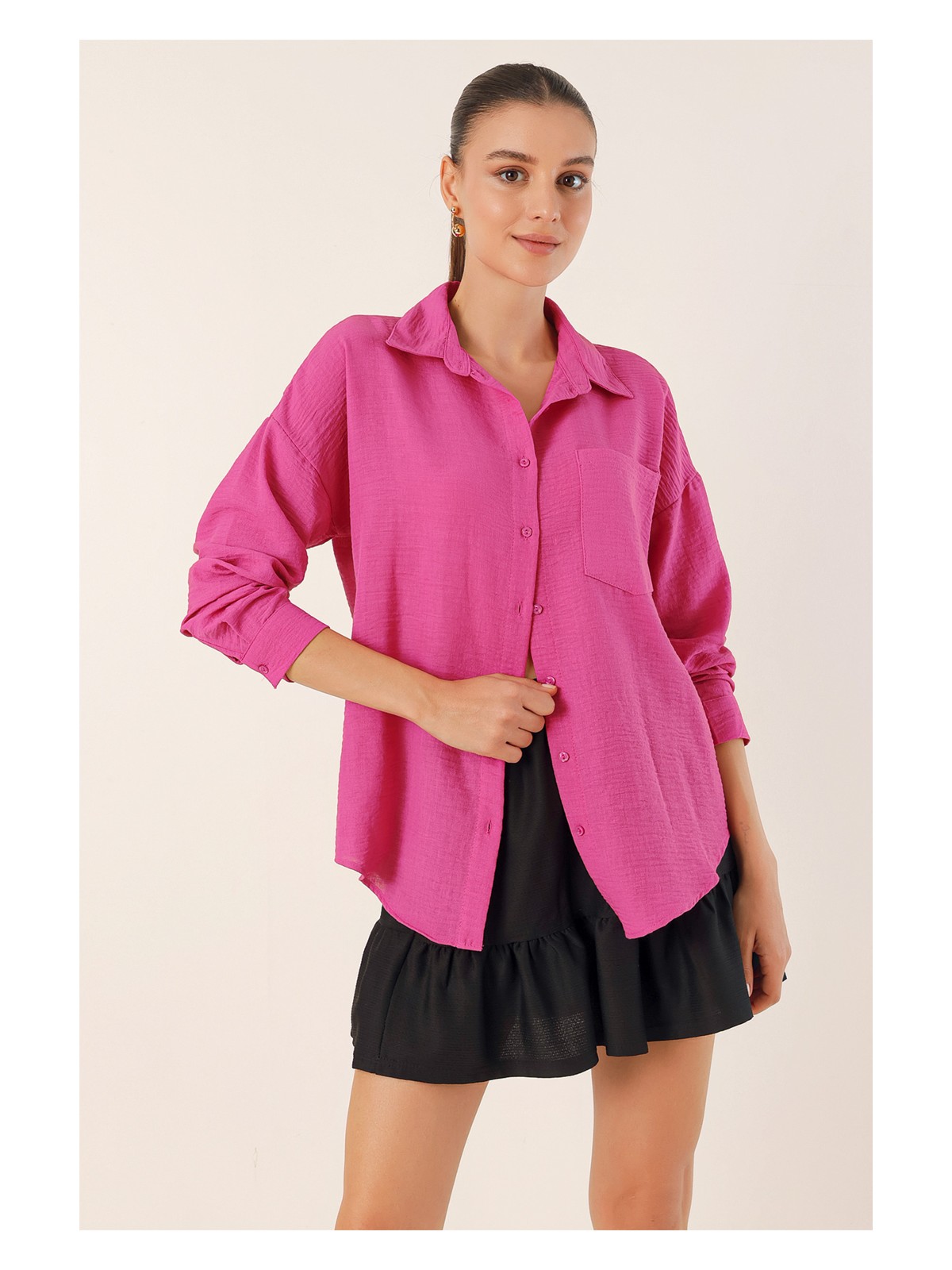 Bigdart 20153 Tek Cepli Oversize Gömlek - Yeşil - Görsel 9