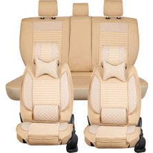 Asya Seat Ateca Uyumlu Yarı Deri Oto Koltuk Kılıfı Ön/arka Tam Set (Aqua Seri) Bej