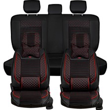 Asya seat Leon Uyumlu Yarı Deri Oto Koltuk Kılıfı Ön/arka Tam Set (Aqua Seri) Siyah-Kırmızı