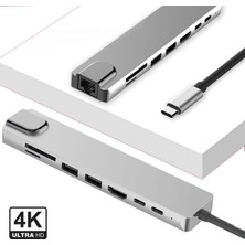 Foxyn Fxn-01 Type-C™ To 4K HDMI Type-C USB 3.0 Ethernet Pd Sd 8ın1 Macbook Çevirici Hub Adaptör