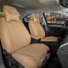 AG Store Nissan Navara Yeni Uyumlu Deri Oto Koltuk Kılıfı Ön-Arka 5li Set Special Seri Bej