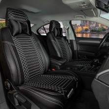AG Store Nissan Navara Uyumlu Deri Oto Koltuk Kılıfı Ön-Arka 5li Set Special Seri Siyah-Beyaz