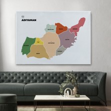 Adıyaman Ili ve Ilçeler Haritası Dekoratif Kanvas Tablo 1250