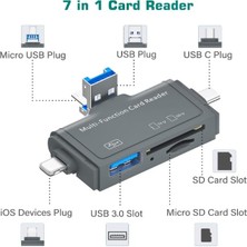 UltraTekno 7in1 Micro Usb, Type C, Apple Iphone 15, 14, 13, 12, 11 Pro,pro Max Uyumlu, Multi, Kart Okuyucu, Otg, Sd Tf USB Dönüştürücü