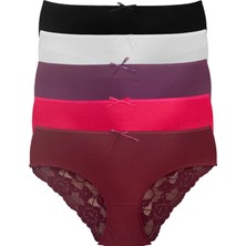 Miss Blue Moon Yüksek Bel Arka Baklava Kesim Dantelli Bato 5'Li Külot 5660-2