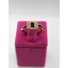 Zd Bellefemme Kadın Çelik Zirkon Taşlı Gold Siyah Ayarlanabilir Yüzük