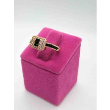 Zd Bellefemme Kadın Çelik Zirkon Taşlı Gold Siyah Ayarlanabilir Yüzük