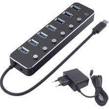 Sunshinee USB 3.0 Güç Adaptörü 7 Port Alüminyum Alaşımlı Splitter Hub USB Hub 3.0 USB Çoklu Genişletici Anahtarı 1.2m Kablo Hub Ab Tak B (Yurt Dışından)