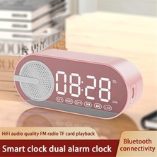 Sunshinee Renkli Gece Işığı ile Dijital Saatli Taşınabilir Bluetooth Hoparlör Çift Çalar Saat Ayna Subwoofer Beyaz (Yurt Dışından)