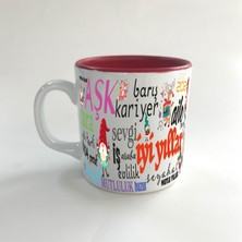 Mor Mürekkep Dilekler Baskılı Kırmızı Multi Yılbaşı Kupası