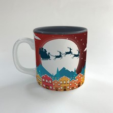 Mor Mürekkep Yılbaşı Gecesi Kızak ve Geyikleri Baskılı Siyah Multi Yılbaşı Kupası