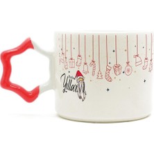 Mor Mürekkep Mutlu Yıllar Asılı Yılbaşı Süsleri Baskılı Kırmızı Kulplu Yıldız Yılbaşı Kupası