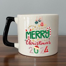 Mor Mürekkep Merry Christmas 2024 Baskılı Siyah Kulplu D Yılbaşı Kupası