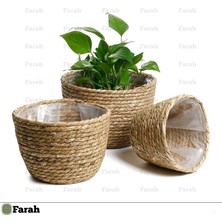 Farah Rattan 3'lü Set - El Yapımı Hasır Saksı