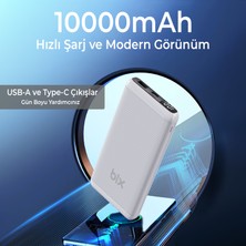 Bix BXPB11 10000MAH 20W Pd Type-C ve Usb-A Scp 22.5W Qc 3.0 18W Çift Çıkışlı LED Ekranlı Powerbank Beyaz