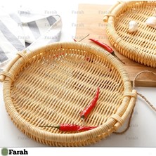 Farah Rattan 2'li Set - El Yapımı Yuvarlak ve Dikdörtgen Rattan Düzenleyici - Servis ve Sunum Tepsisi