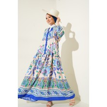 Bigdart 2423 Otantik Desenli Elbise - Y.lacivert